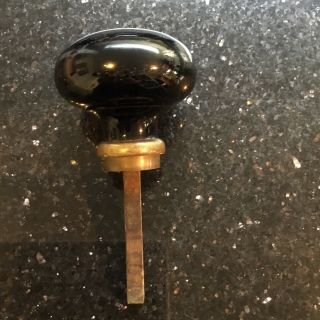 Old Vintage Antique Black Ceramic And Brass Door Knob 2 3/8” Diameter Ref1