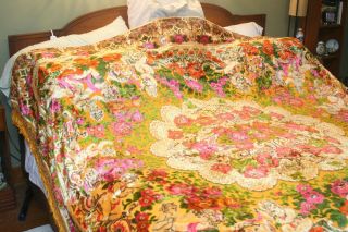 Gorgeous Vintage Italian Chenille Velvet Bed Spread Cherubs 87x 95 Italy 3