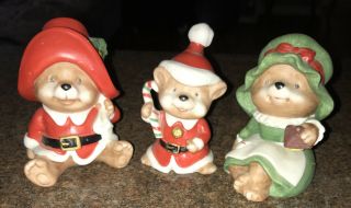 Set Of 3 Vintage Homco Home Interiors Christmas Bear Figurines - 5600 - Christmas