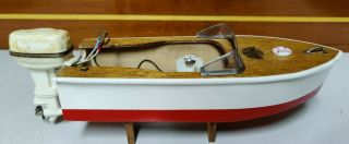 Vintage 1950s S.  G.  K Japan Wooden Battery Operated Toy Model Boat W/ Outboard