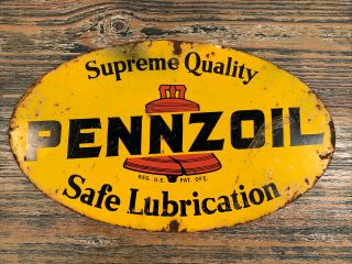 Vintage Pennzoil Double Sided Metal Sign 1977