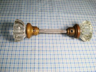 Vintage Antique Crystal Glass & Brass Door Knob Set W/ Spindle 12 Point Doorknob
