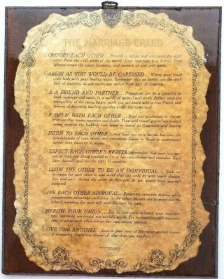 The Marriage Creed Plaque Wall Hanging Wood 15x12 Glossy Brown Rustic Country