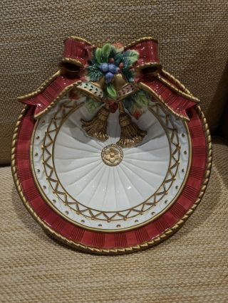 Fitz And Floyd Classics Holiday Candy Bowl Bells And Ribbon 7.  5”