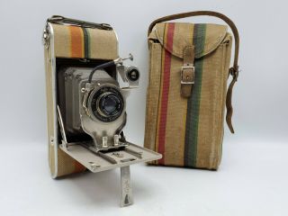 Vintage 1930s Agfa Ansco Readyset Traveler Folding Camera W/ Case Rainbow Stripe
