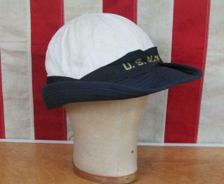 Vintage Wwii Us Navy Waves Womens Uniform Cap Hat White/blue Sz.  23 Usn Rare 1of2