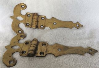 Huge 11 " Antique Pair Solid Brass Hinges For Ice Box? Or Refrigerator? Or Cooler