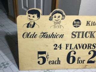 VINTAGE WOODEN SIGN 2 SIDED MURPHYS CANDY KITCHEN MAID OLD FASHION STICK CANDY 2