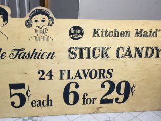 VINTAGE WOODEN SIGN 2 SIDED MURPHYS CANDY KITCHEN MAID OLD FASHION STICK CANDY 3
