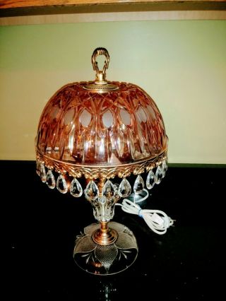 Antique Rose Pink Glass Gone With The Wind Style Vintage French Boudoir Lamp