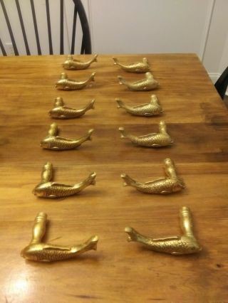Six Solid Brass Dolphin fish shape Door Knob Handles 3