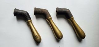 Set Of 3 Antique Vintage Solid Brass Cast Iron Heavy Door Lever Handle Knob