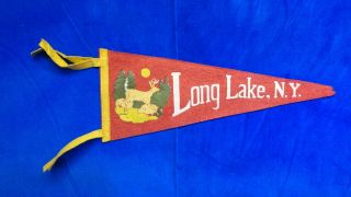 Vintage Long Lake York Souvenir Felt Pennant Deer Buck Rare Htf