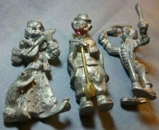 Vintage Pewter Clowns Set Of 3 Miniature Pewter Clowns