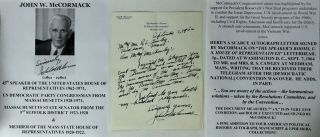 Speaker Us House Of Representatives Congressman Ma Mccormack Letter Signed Als