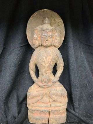 Vtg Or Antique Brahma Carved Wood Primitive Sculpture Diety India Nepal 18 " X7 "