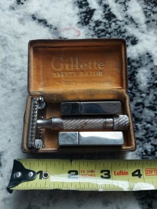 Vintage Gillette Aristocrat Safety Razor W/blade Case X2 And Leather Box