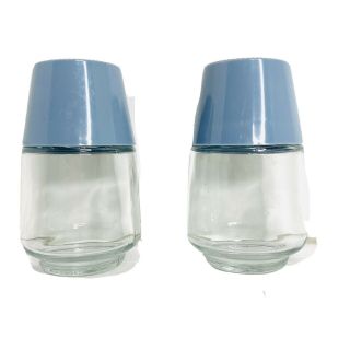 Gemco Vintage Large Salt & Pepper Shakers Glass Blue/white Plastic Top Usa
