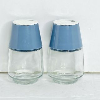 Gemco Vintage Large Salt & Pepper Shakers Glass Blue/White Plastic Top USA 2