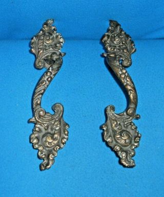 Vintage Set Of 2 Antique Baroque Style Brass Door Handles