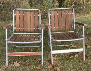 Vintage Sun Terrace Redwood Slat Folding Lawn Deck Chairs