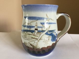 Vtg Otagiri Japan Seagull Coffee Mug Stoneware Lighthouse Ocean Nautical