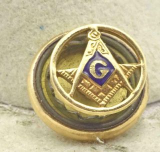 Antique 14k Solid Gold & Enamel Masonic G Lapel Collar Pin Gold Plate Screw Back