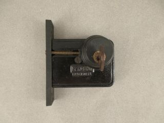 Vintage Cast Iron Black Dead Bolt Rim Lock With Key Cylinder