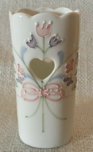 5 " White Ceramic Flower Vase,  Flower Bouquet,  Heart Shape Cut Out,  Makeup,  Pens