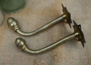 Pair Salvaged Antique Large Brass Acorn Tipped Coat Hooks Star Back Plate