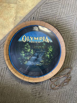 1980 Vintage Olympia Beer Ask For Oly Waterfall Barrel Light Up Sign Read