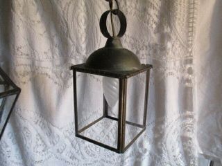 Vintage French Hall Hanging Pendant Light,  Glass Lantern