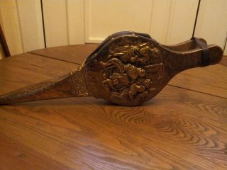 Vintage Antique Brass Wood And Leather Fireplace Bellows