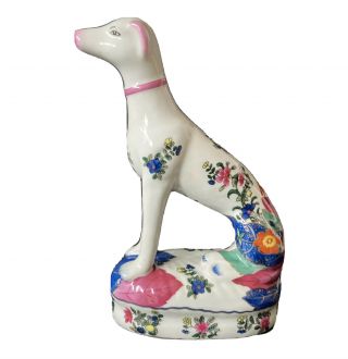 Rare Vintage Chinoiserie Staffordshire Style Dog With Tobacco Leaf Pattern