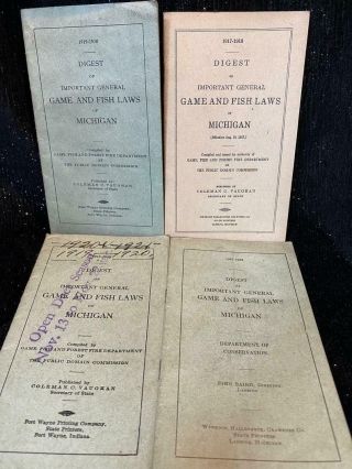 Four (4) Early Michigan Hunting And Fishing License Fish And Game Laws