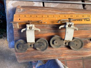 Vintage Pair Barn Door Rollers Trolley Farm Hardware Architectural Antique