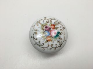 Antique White China/porcelain & Brass Hand Painted Floral Door Knob