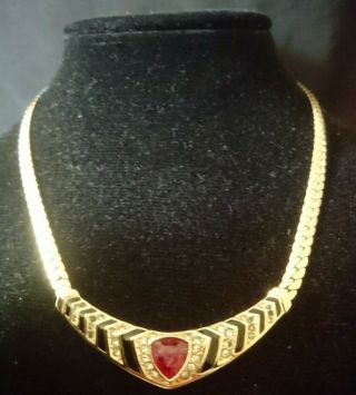 Christian Dior Vintage Necklace Faux Ruby And Sparkling Brilliants