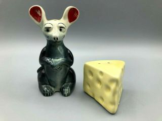 Vintage Anthropomorphic Mouse And His Wedge Of Cheese Salt & Pepper Shakers