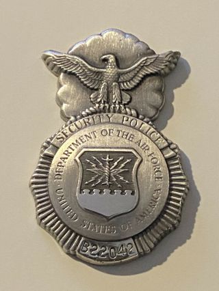 Vintage Usaf Security Police Badge Military Numbered Obsolete Sheriff History
