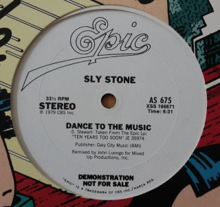 Sly Stone 12” Single “dance To The Music” Epic Promo Vg,