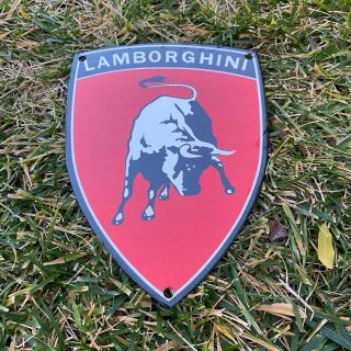 Vintage Lamborghini Shield 8.  5” Porcelain Metal Red Bull Car Dealer Gas Oil Sign