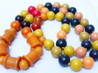 Vintage Art Deco Multi Colored Bakelite Beads Necklace,  134 Grams