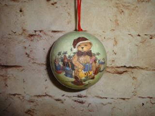 Vintage Christmas Tree Ornament Ball Teddy Bear Toys 3 " Decoupage Unbreakable