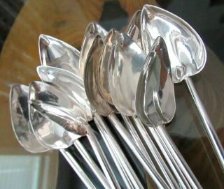 (12) Vintage Sterling Silver Julep Iced Tea Sipper Straws Heart Spoons Leaf