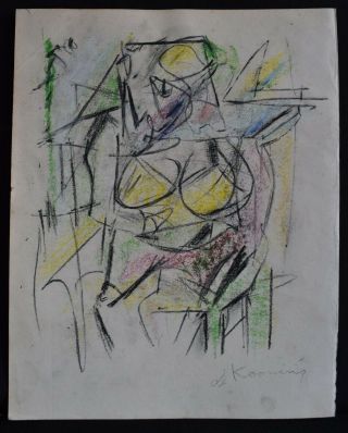 Willem De Kooning,  Drawing & Painting,  Mixed Media On Old Paper,  Signed,  Vintage
