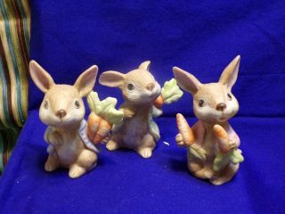 Homco Bunny Rabbits Porcelain Figurines Set Of 3 Easter 1410