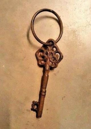 Key Cast Iron Victorian Skeleton Church Key Rustic Brown With Ring