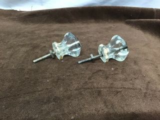 Set Of 2 Antique Glass Drawer / Cabinet Pulls / Knobs Matching Set (8a)
