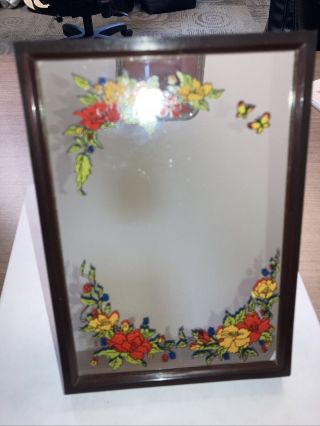 Plastic Vintage Yap’s 1978 Floral Butterfly Mirror Music Box Plays “you Light Up